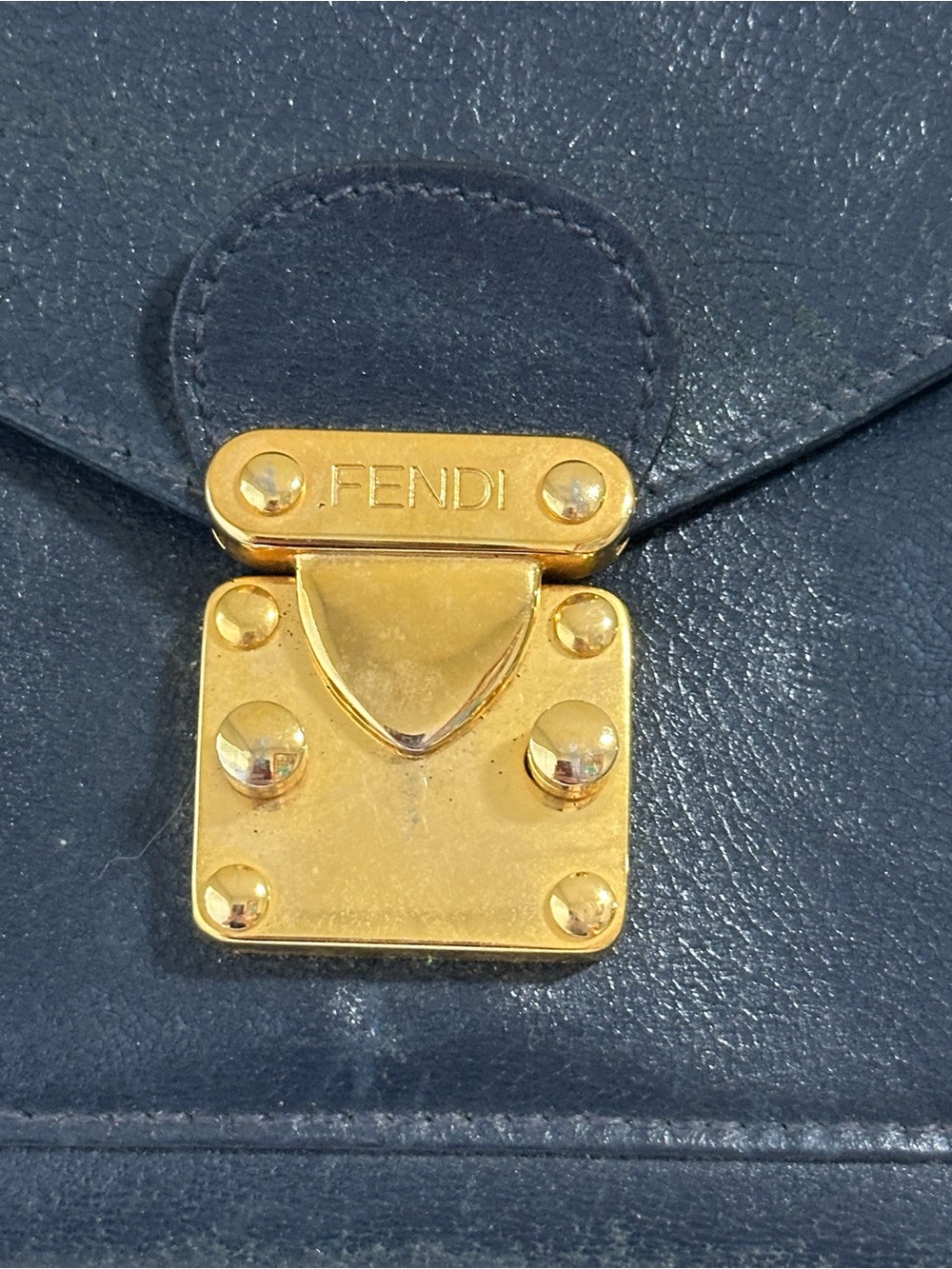 Vintage Leather navy blue bag from the 1970’s gold hardware. - Picture 8 of 15